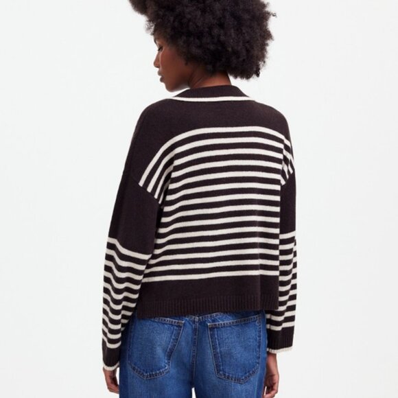 Madewell Cashmere Wool Sweater Brown Stripe Polo Collar Oversized S - Picture 3 of 8
